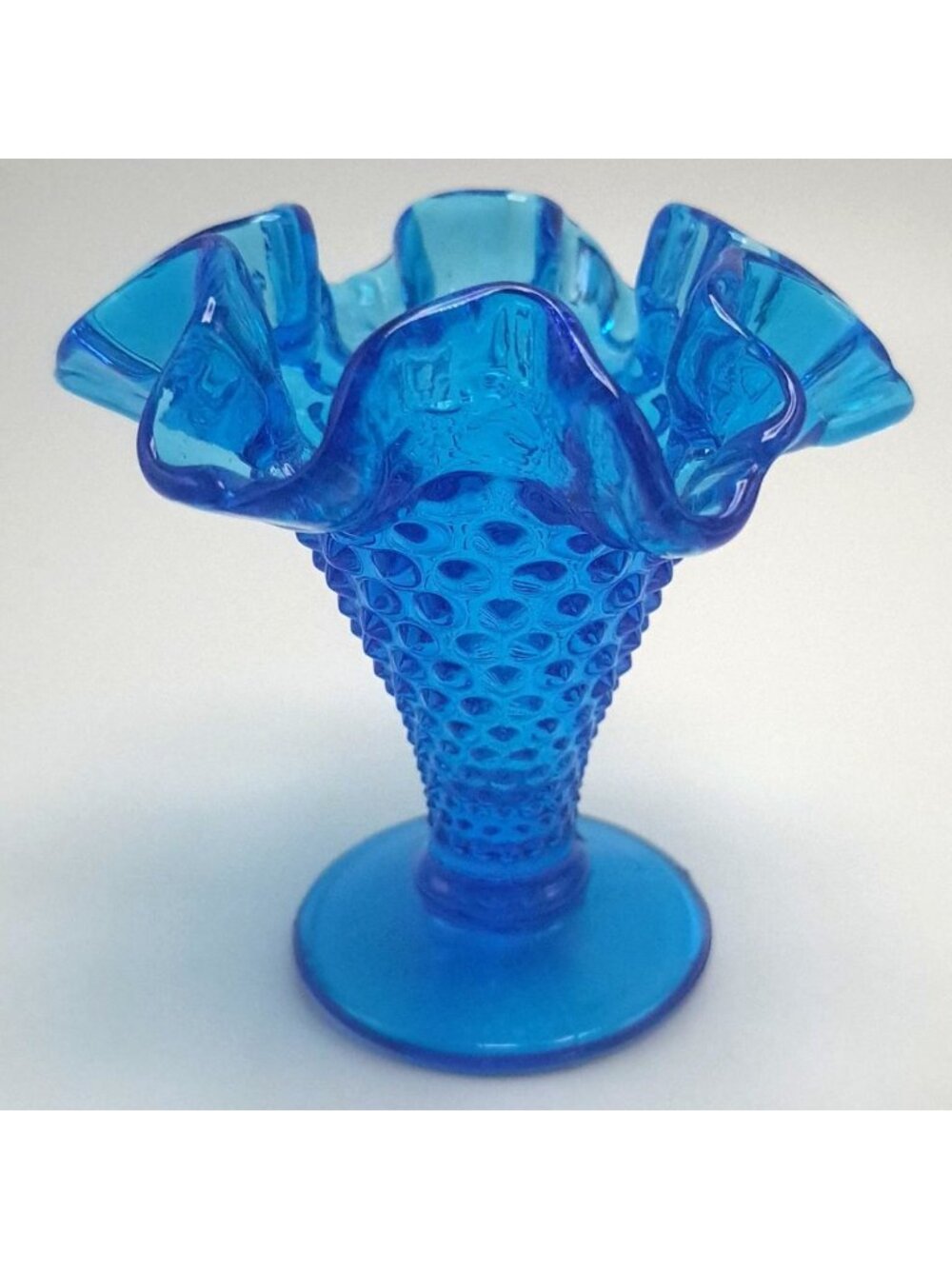 Fenton Blue Hobnail Glass Vase Ruffled Edge Vintage Home Accent Decor